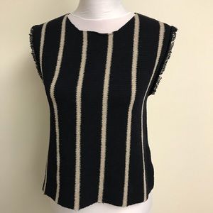 ZARA KNIT Black & Tan Striped Sweater Tank Sz M